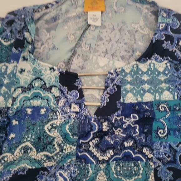 Ruby Road Women 1X Mid Sleeve Boho Hippy Whimsical Abstract Blues Greens Y2K - Picture 7 of 10